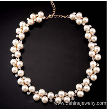 Handmade Chain Full Rhinestones Bride Pearl Necklace Jewelry